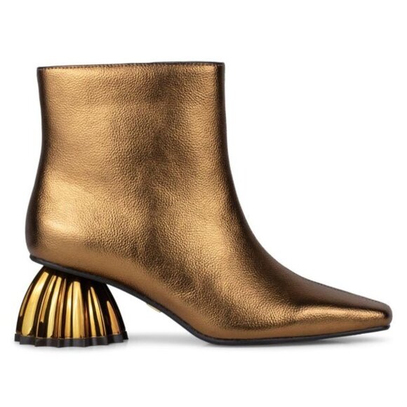 Union Shoes - Ninety Union 63MM Napoli Faux Leather & Seashell Heel Booties - Bronze